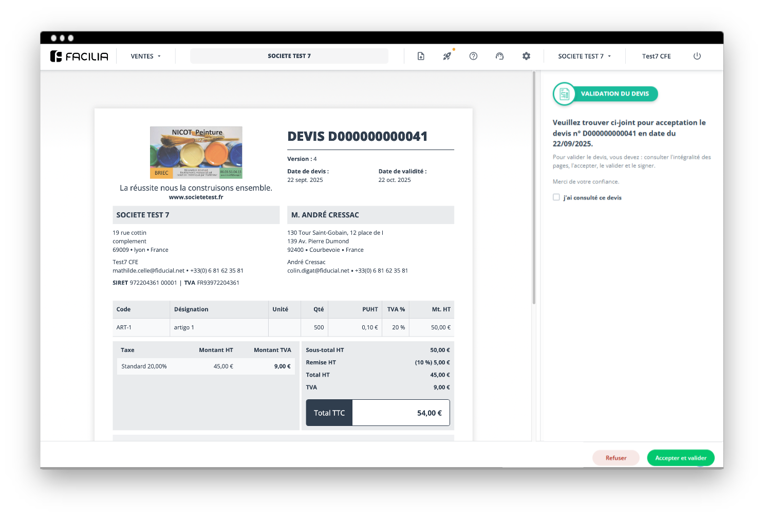 Envoyez en ligne le devis
