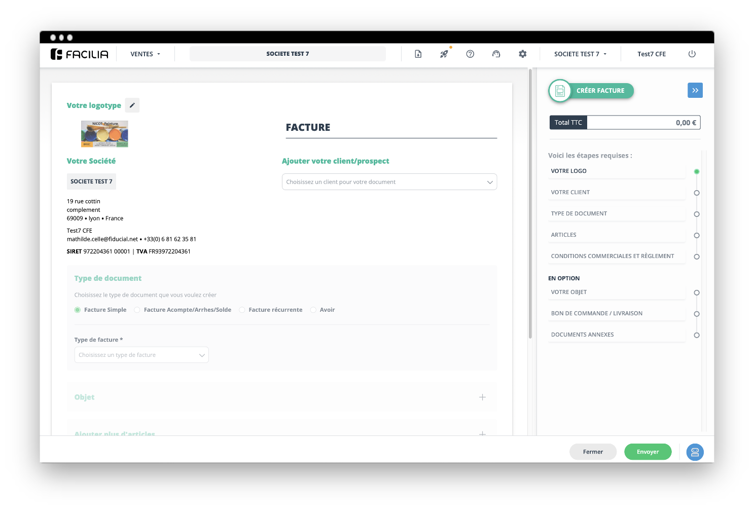 Vous créez votre facture