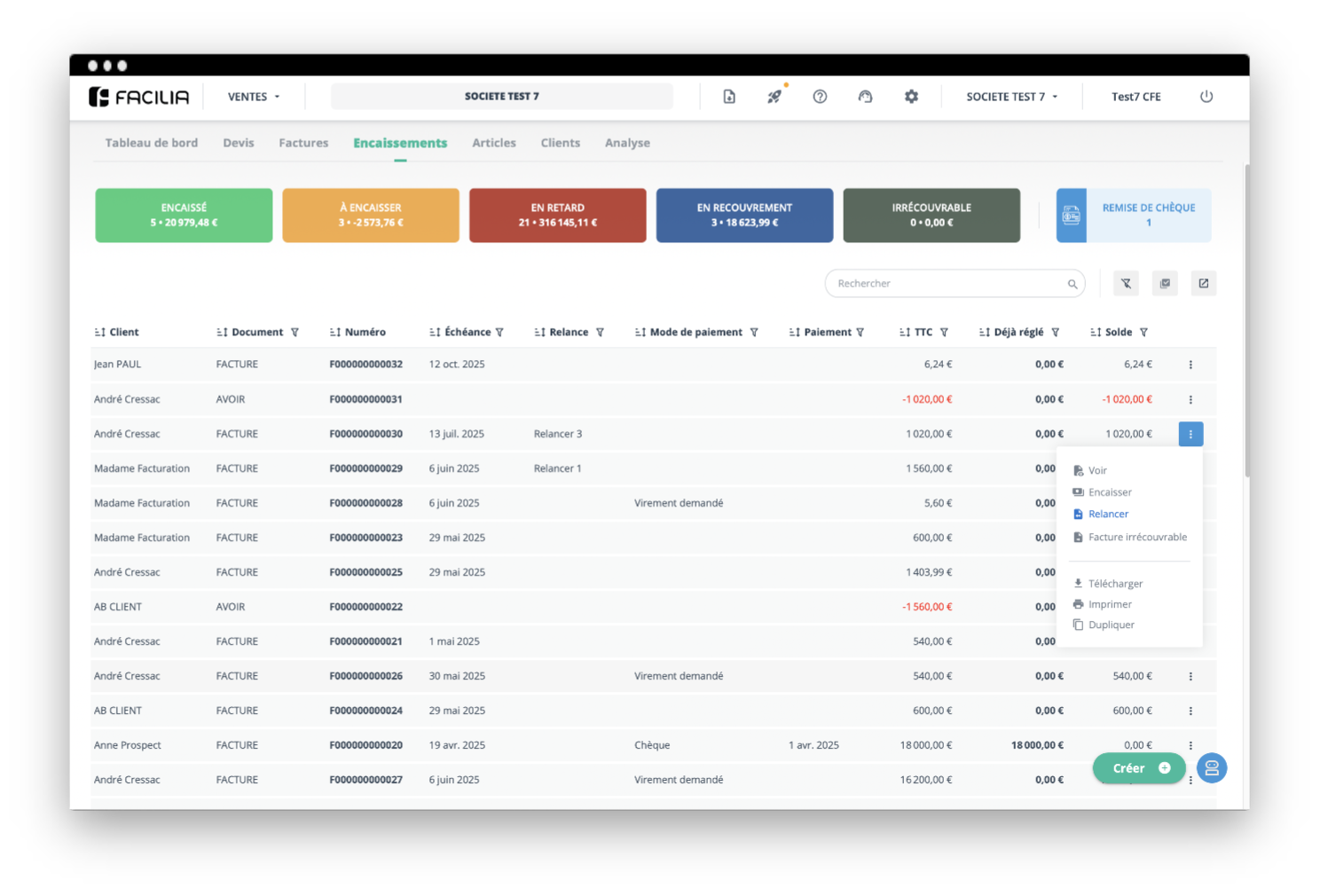 Le relancer via Facilia