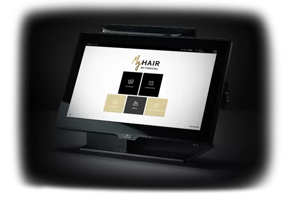 Coiffeur utilise caisse enregistreuse tactile